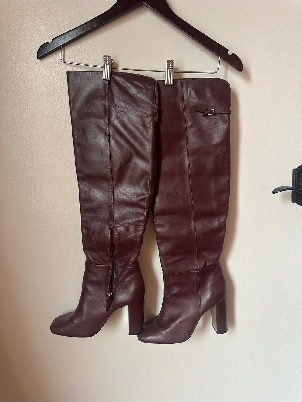 SCHUTZ Over-the-Knee Leather Boots in Dark Burgundy